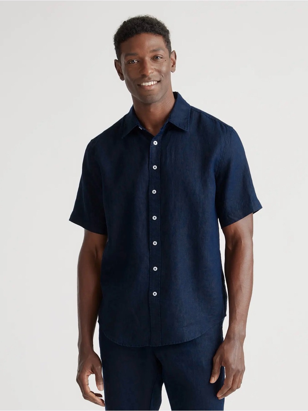 Quince Men's 100% European Linen Short-Sleeve Button-Down Shirt - Deep Navy XL